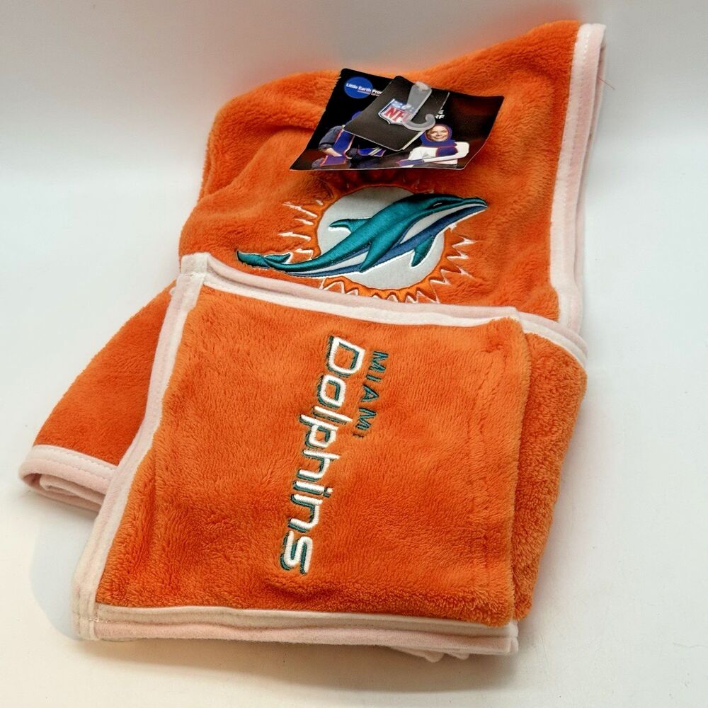 Miami Dolphins NFL Football Ultra Fleece Hoodie Scarf Orange Embroidered Logo